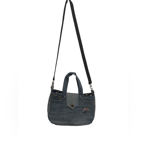 Handmade upcycled denim shoulder crossbody bag - Picture 1 of 9